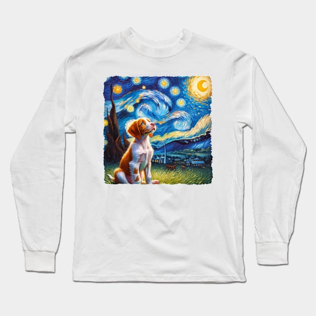 Starry Brittany Portrait - Dog Portrait Long Sleeve T-Shirt by starry_night